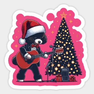 Poodle Playing Guitar Christmas Sticker